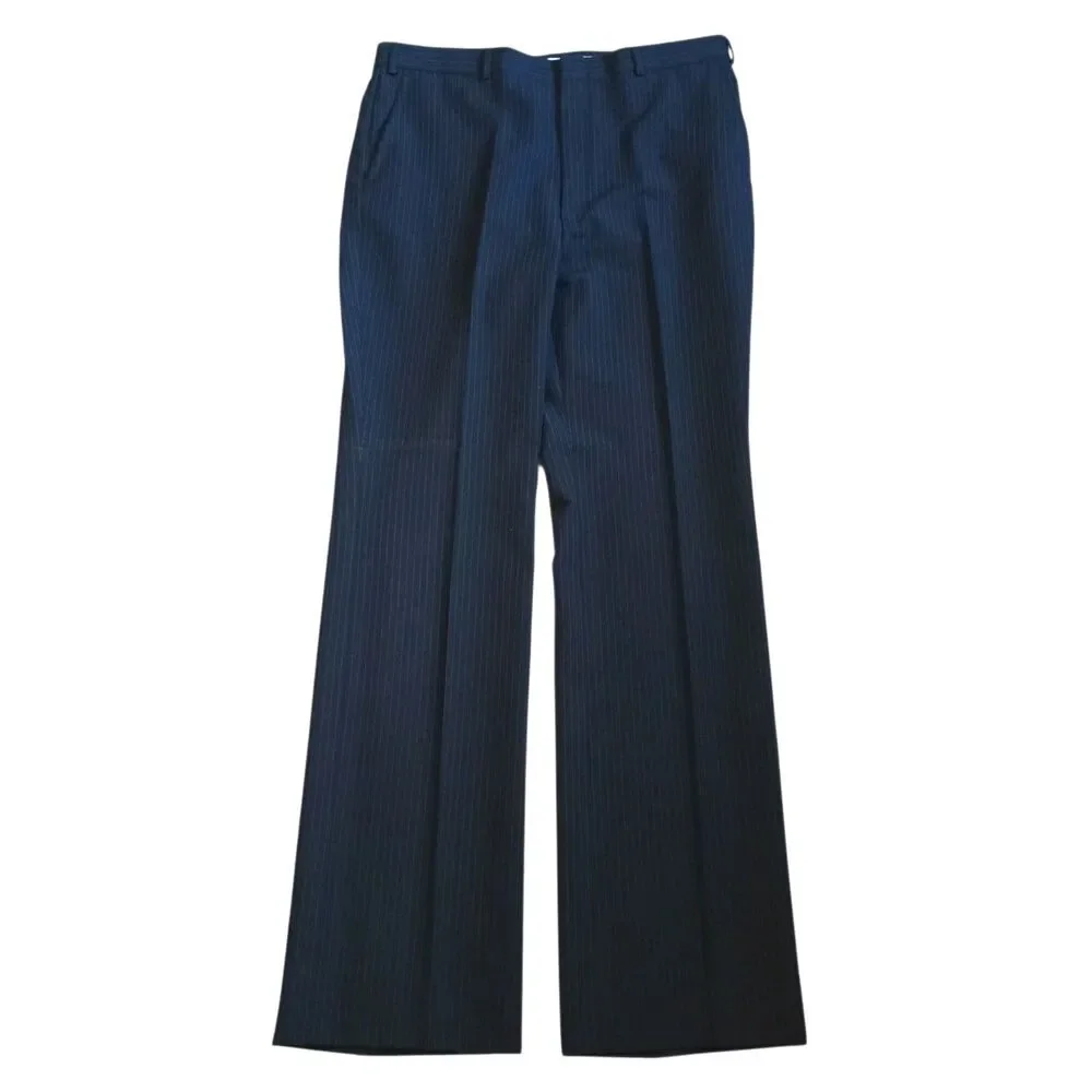 VINTAGE SAXONY HALL Mens 42L Navy Stripe 3-Piece Suit Vest  Pants 36x34 70s READ